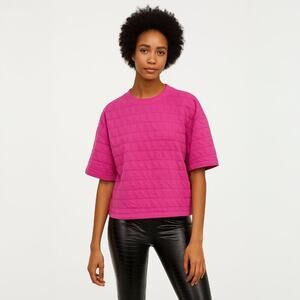 A279 • Fuchsia Textured Boxy Crew Neck Tee